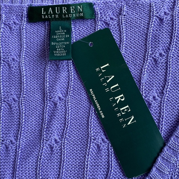 Lauren Ralph Lauren Cable Knit Sweater Vest Purple | Preppy Cotton Knit Top NWT - Picture 3 of 10